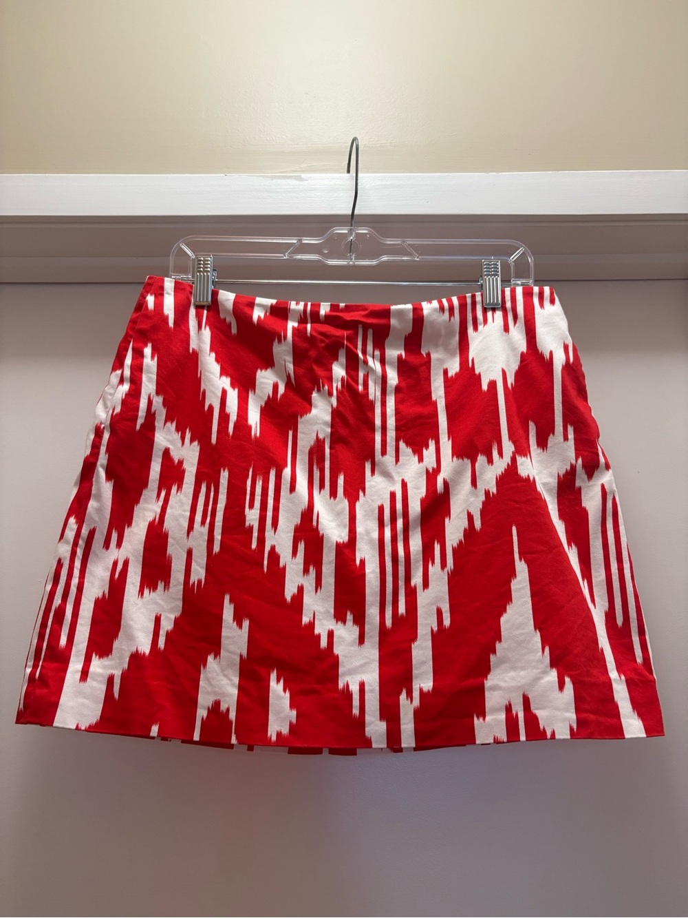 J. Crew Red and White Ikat Print A-Line Mini Skirt with Pockets
